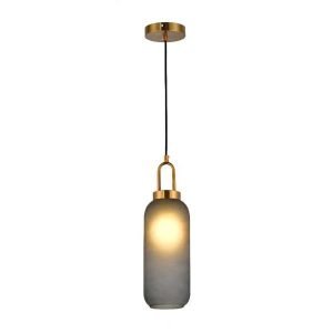 Cylinder Style Pendant Light With A Frosted Glass Exterior & Smoked Interior Shade