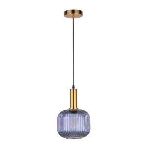 Ribbed Glass Pendant Light With A Purple Hue