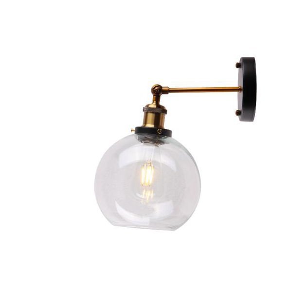 Clear Glass Dome Shaded Wall Light with a Brass Holder and Black base