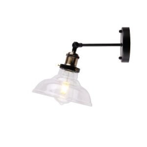 Maxlite-Wall-lamp-Iron-Glass-12cm-black-base-open-transparent