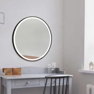 600mm round black framed LED bathroom mirror