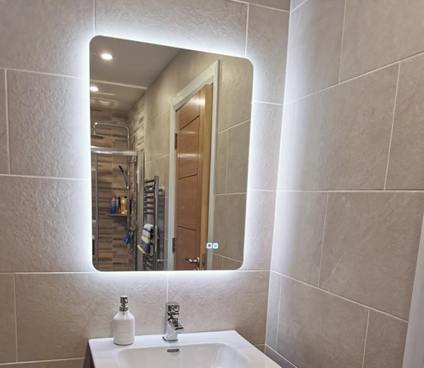 600x800mm bathroom mirror illuminated above sink in bathroom