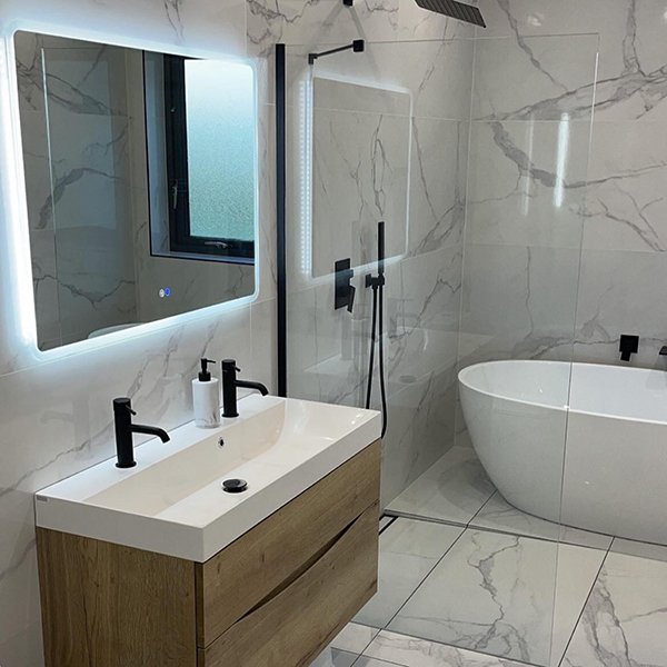 Bluetooth Bathroom Mirror Lit Up Above Bathroom Sink