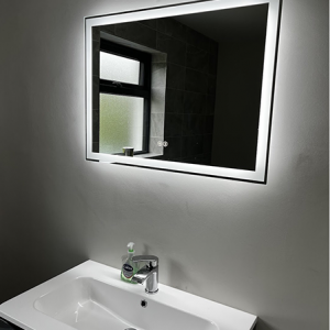 landscape bluetooth bathroom mirror with a cool white led strip