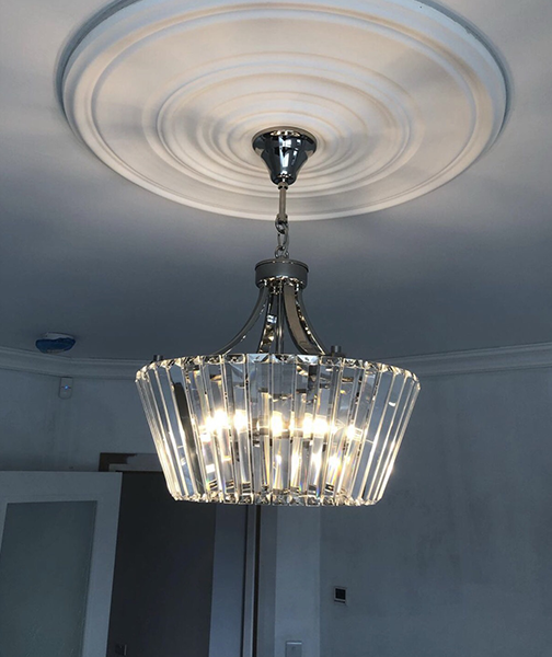 modern crystal chandelier in living room