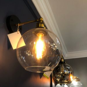amber tint glass globe wall light