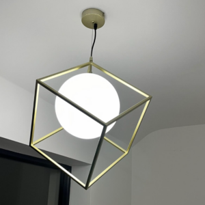 Modern White Sphere Pendant Light in a Gold Frame