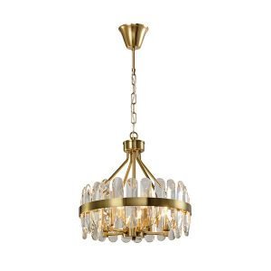 Golden Modern Chandelier Light With Clear Glass Droplets & A Golden Chain