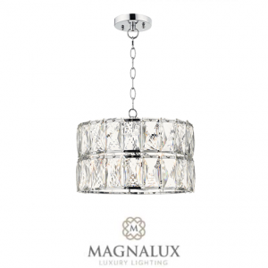 3 bulb pendant light in a chrome finish with crystal features