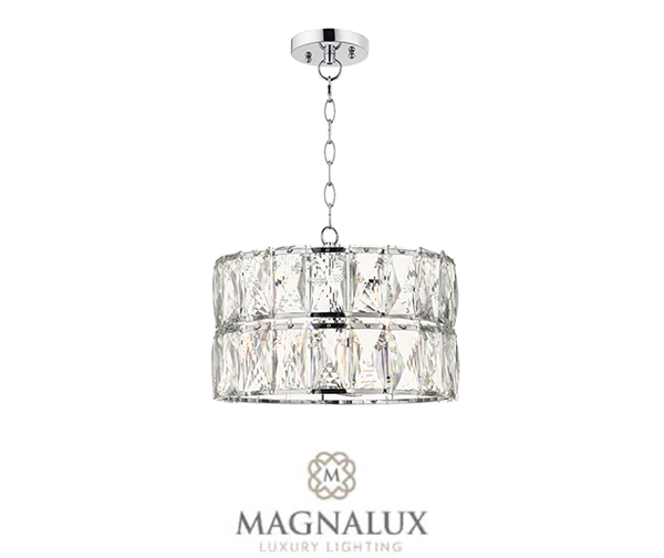 3 bulb pendant light in a chrome finish with crystal features