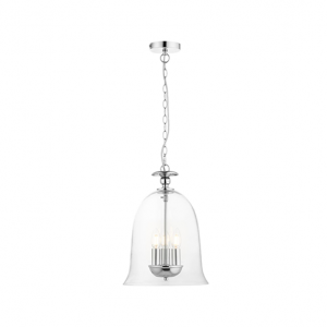 Bell 3 Light Clear Glass Pendant In Polished Chrome