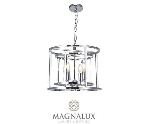 4 light pendant in a polished chrome cage design