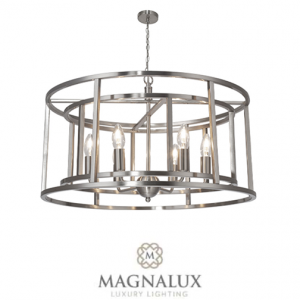 6 light pendant in a polished chrome finish cage design