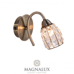 wall light in satin brass finish with clear crystal decoration
