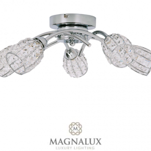 polished chrome flush ceiling light with 5 crystal shades