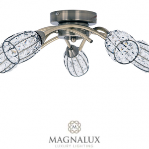 5 light flush ceiling light fitting with crystal shades that glimmer when illuminated