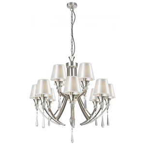 12 light chandelier with round fabric shades in polished chrome finish