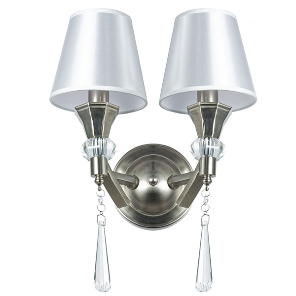 2 light wall light with white round fabric shades