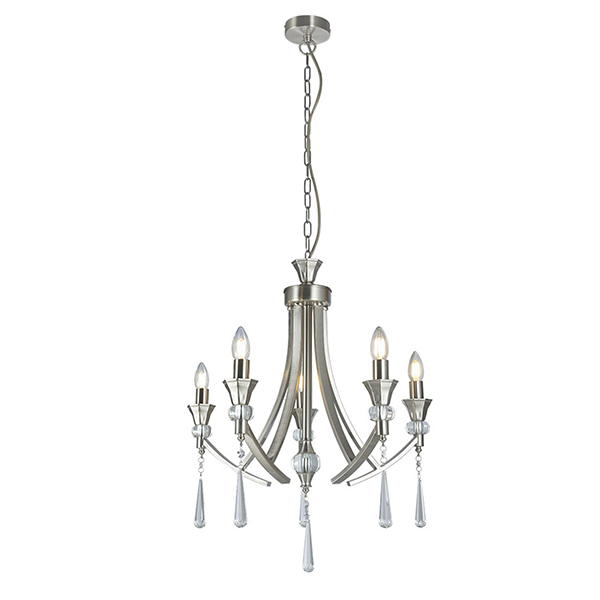 5 arm chandelier in polished chrome finish without shades