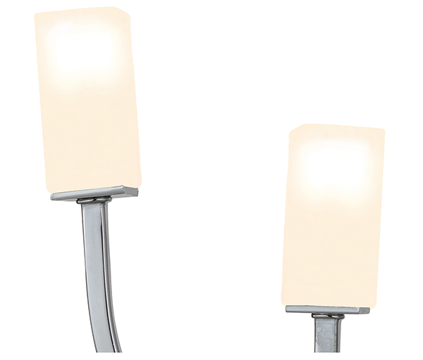 double wall lights with diffused glass shades in polished chrome