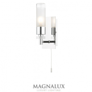 polished chrome bathroom wall light with diffused glass shade