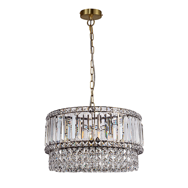 6 light crystal chandelier in antique brass
