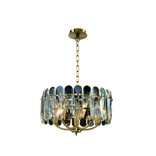 Gold Framed Glass Chandelier With Gold Chain & Base