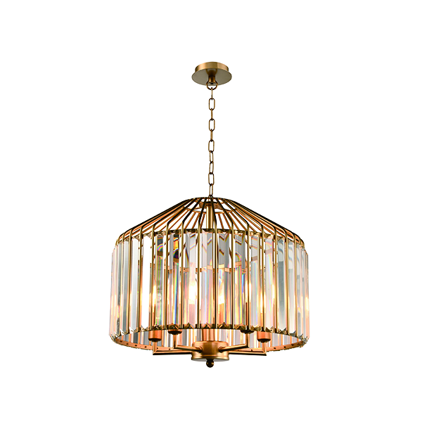 drum shaped glass chandelier in antique brass frame