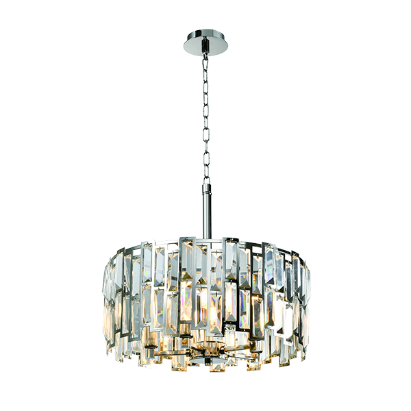Crystal 6 light chandelier in polished chrome finish