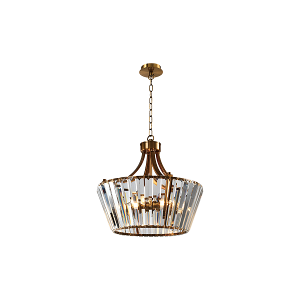 Crystal chandelier in a drum shape with antique brass