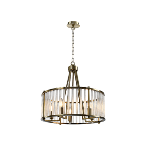 Crystal Bar drum shaped chandelier in an antique brass finish