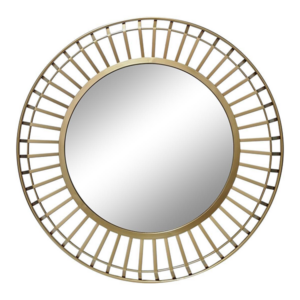 large round wall mirror with a golden frame