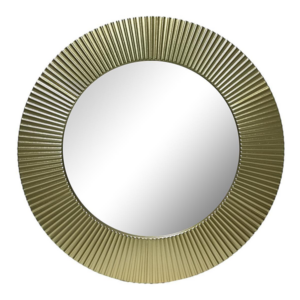 A Large Round Wall Mirror With A Gold Frame